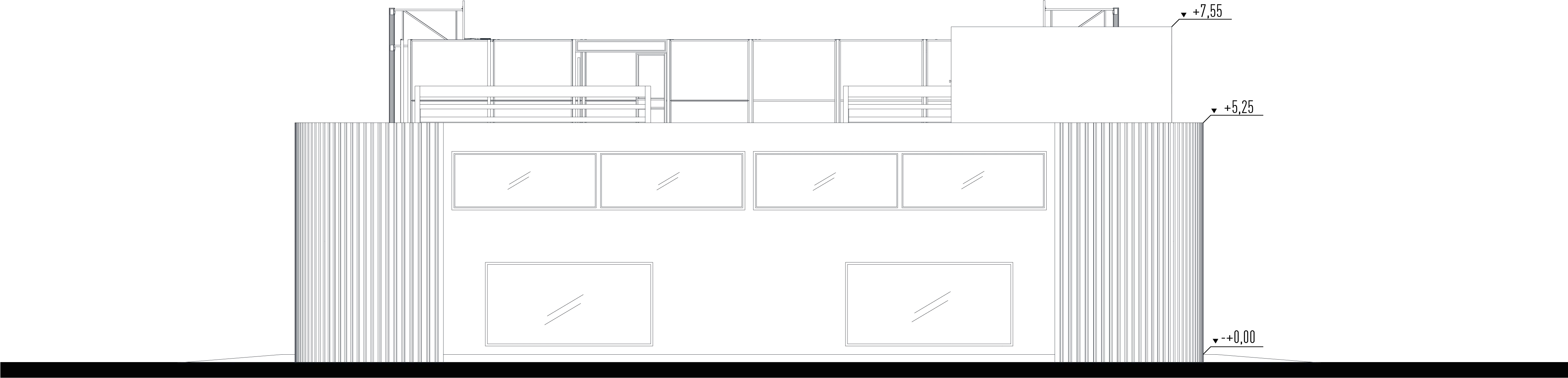 East elevation with its band of windows