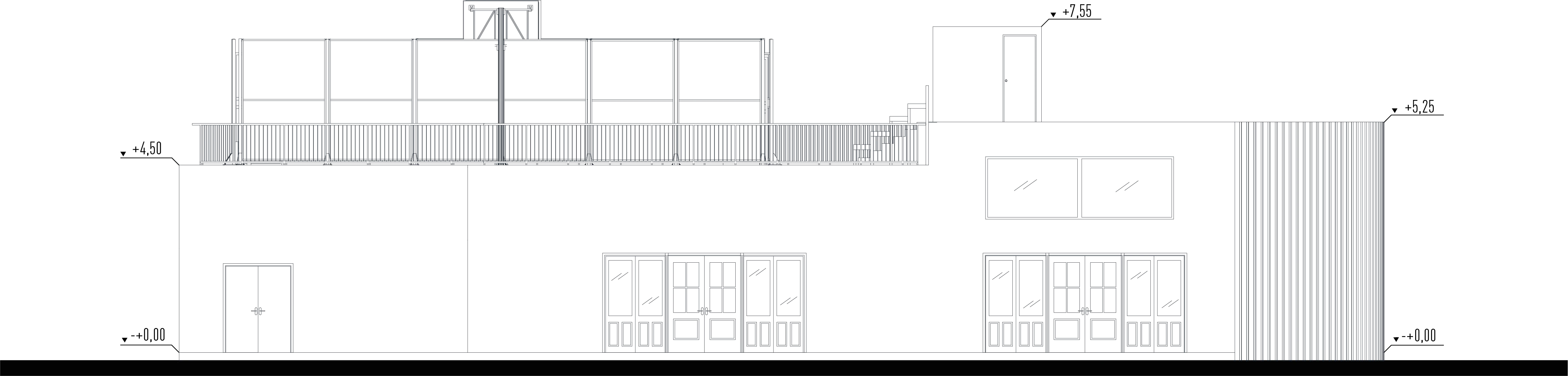South elevation with rooftop glazing and timber cladding