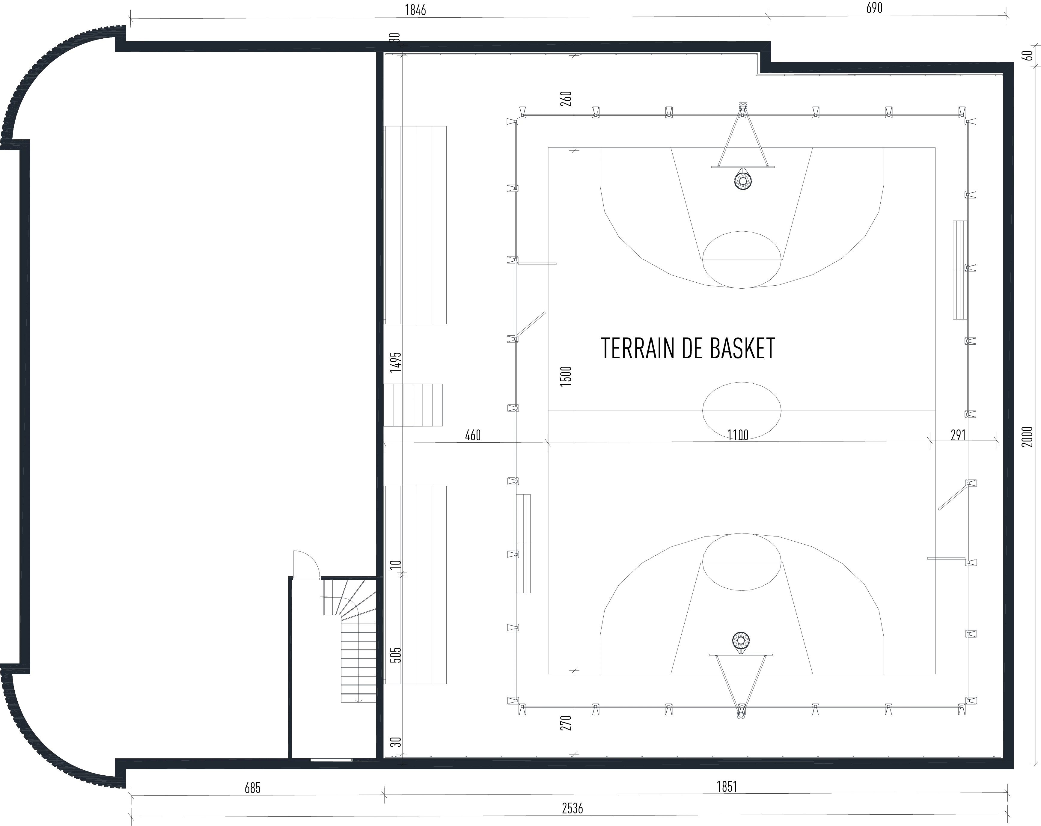 Roof plan laid out as a basketball court